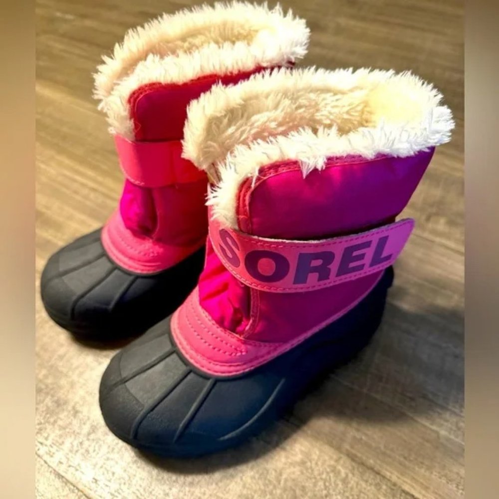 Sorel Childs Size 13 Snow Commander Hook & Loop  Winter Boots Red Blush